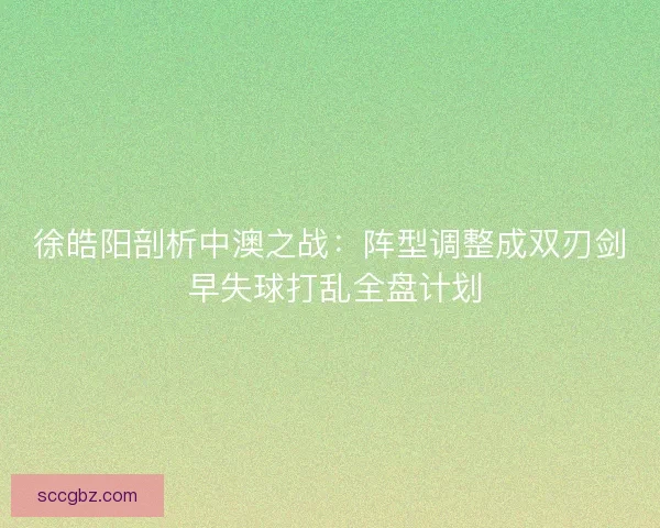 徐皓阳剖析中澳之战：阵型调整成双刃剑 早失球打乱全盘计划